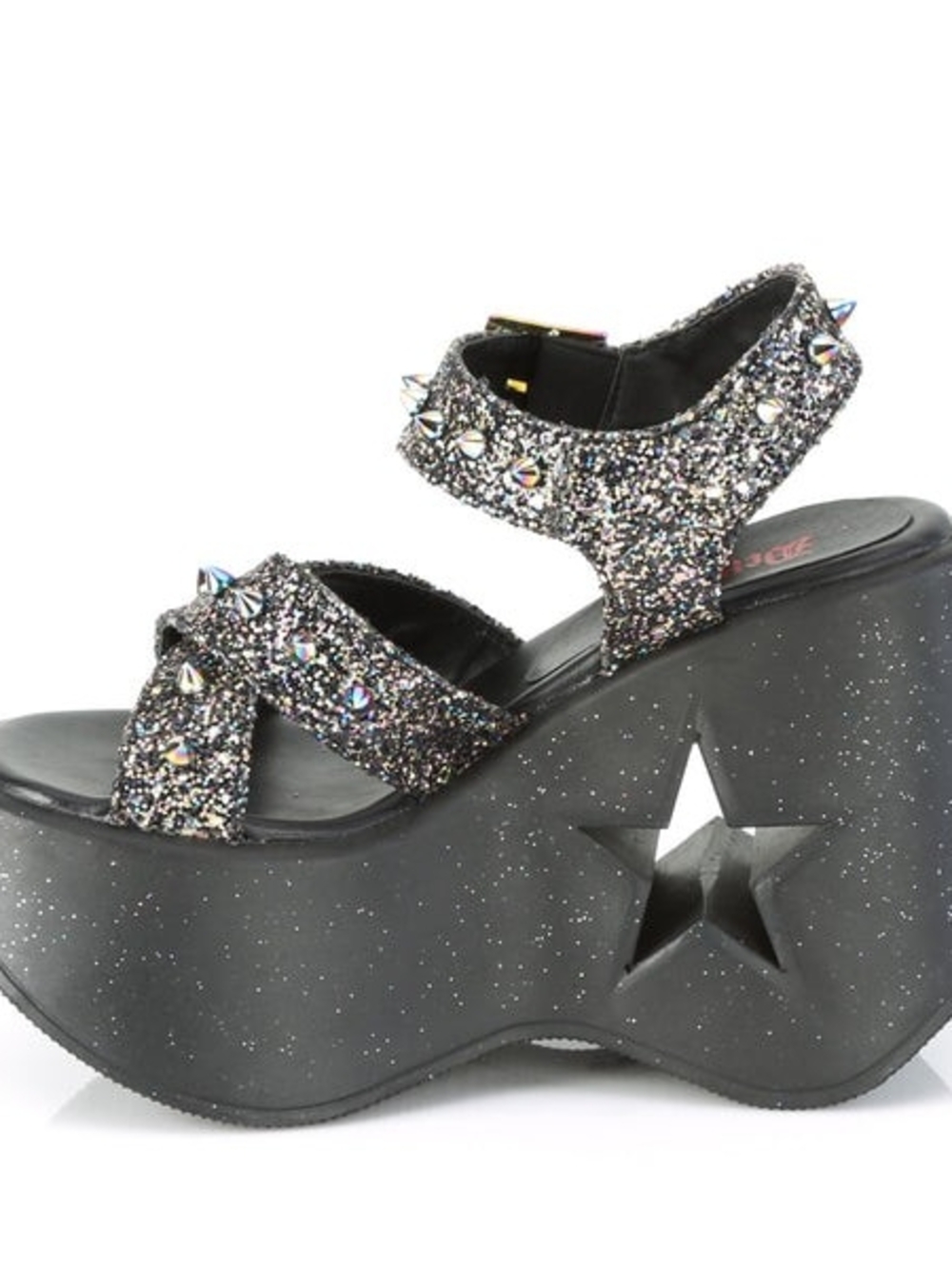 Demonia Dynamite Sandals - Black Glitter Platform Sandals with Studs - Womens 10 - Picture 4 of 11